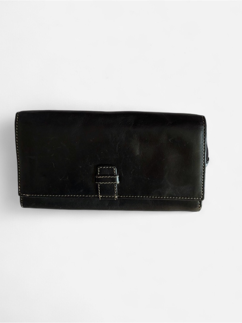 Tignanello Black Genuine Leather Wallet with Contrast Stitching